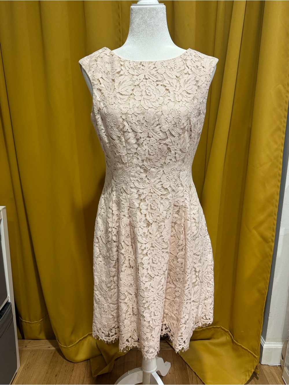 Vince Camuto Floral Lace fit and flare Mini Dress in Light Pink and Cream - Picture 9 of 9